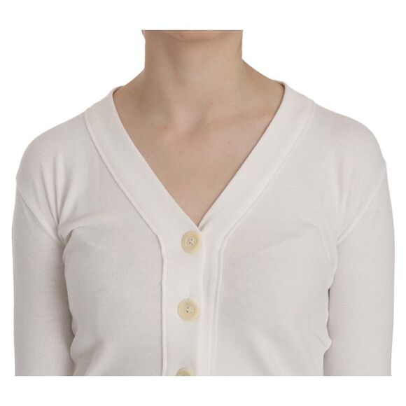 BYBLOS White V-neck Long Sleeve Cropped Cardigan Tops Women's Sweater - Picture 3 of 5